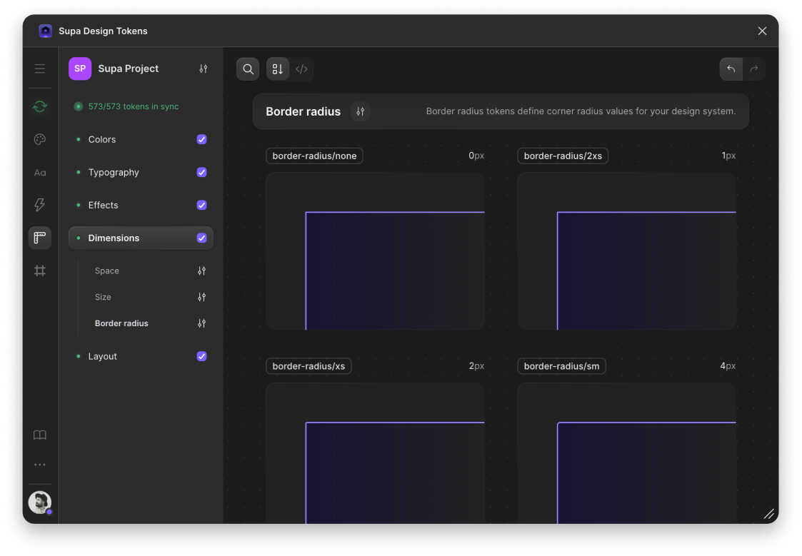 Dimensions interface